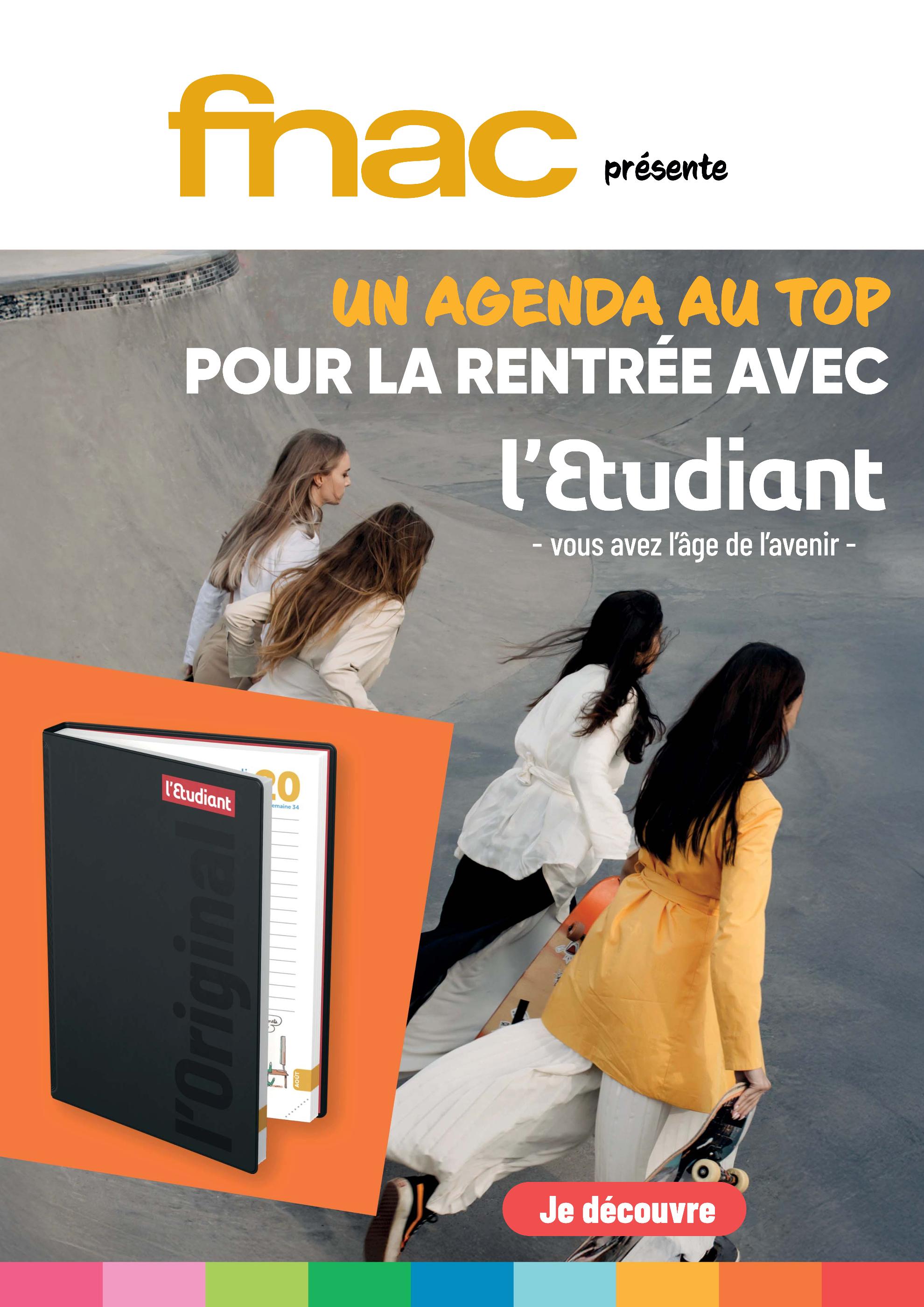Prospectus Multimédia & Electroménager de Fnac à Notre-Dame-de-Gravenchon: "fnac présente UN AGENDA AU TOP POUR LA RENTRÉE AVEC L'Etudiant", 1 page, 08/07/2026 - 31/07/2026